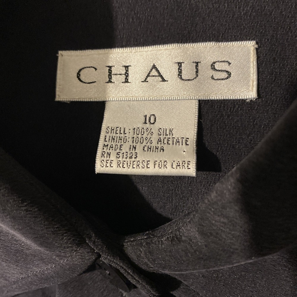 CHAUS VINTAGE NAVY BLACK SILK BUTTON DOWN BLAZER SZ 10 - Picture 6 of 7